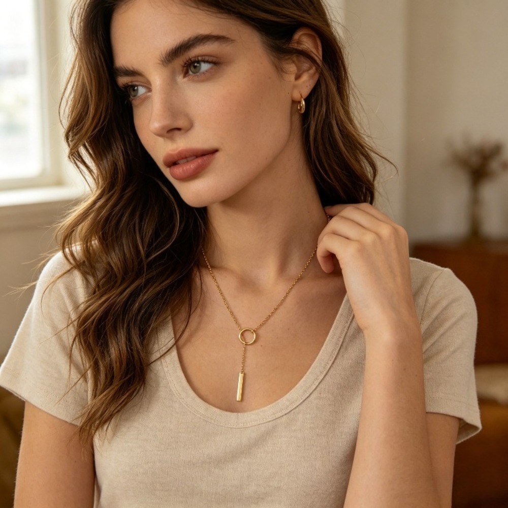 Travel Accessories As Gifts - Collier pendentif géométrique en patchwork doré,